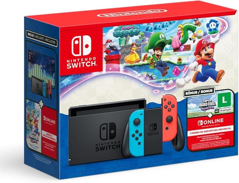 Bundle Switch com Mario Wonder e 3 meses Nintendo Online por R$2.399