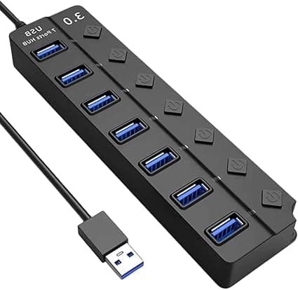 Hub USB 3.0 com 7 portas, botões independ. e LED — R$28,39 Amazon Prime