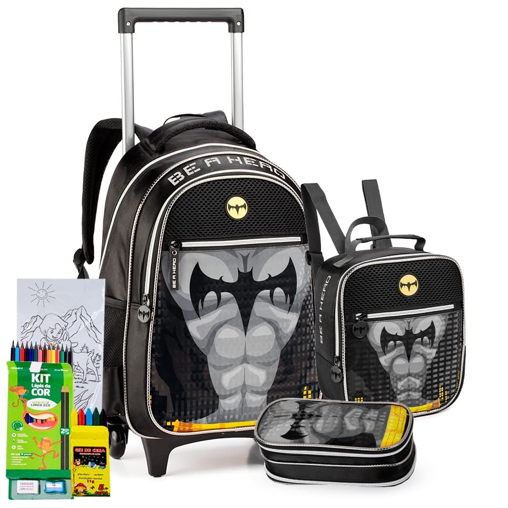 Kit escolar com mochila rodinhas e lancheira térmica para organização e conforto na volta às aulas