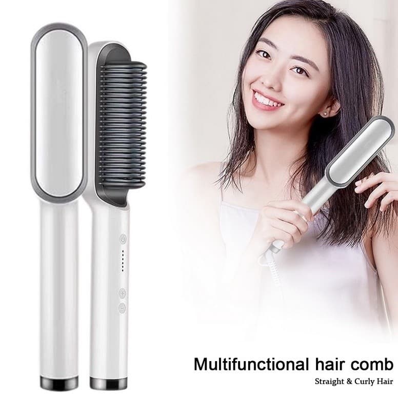 Escova alisadora 3 em 1 que facilita modelar e proteger o cabelo no dia a dia