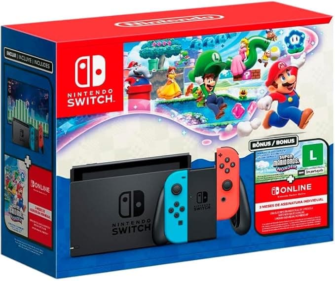 Switch com Mario Wonder e 3 meses Online por R$ 2.309 na Amazon