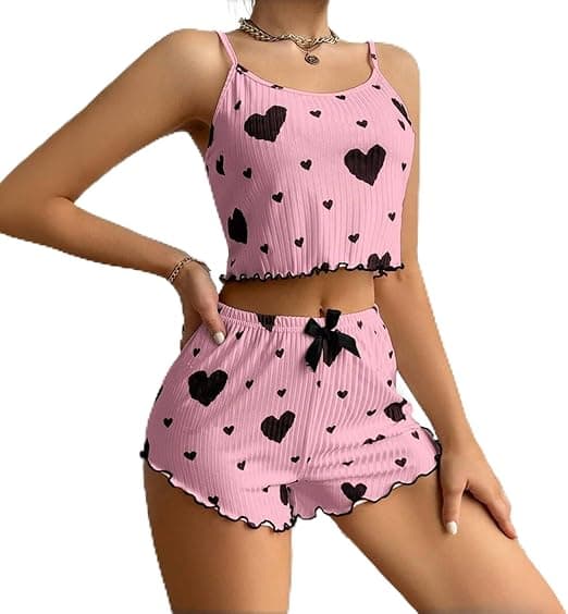 Pijama 2 peças rosa canelado por R$4,49 na Amazon — custo-benefício