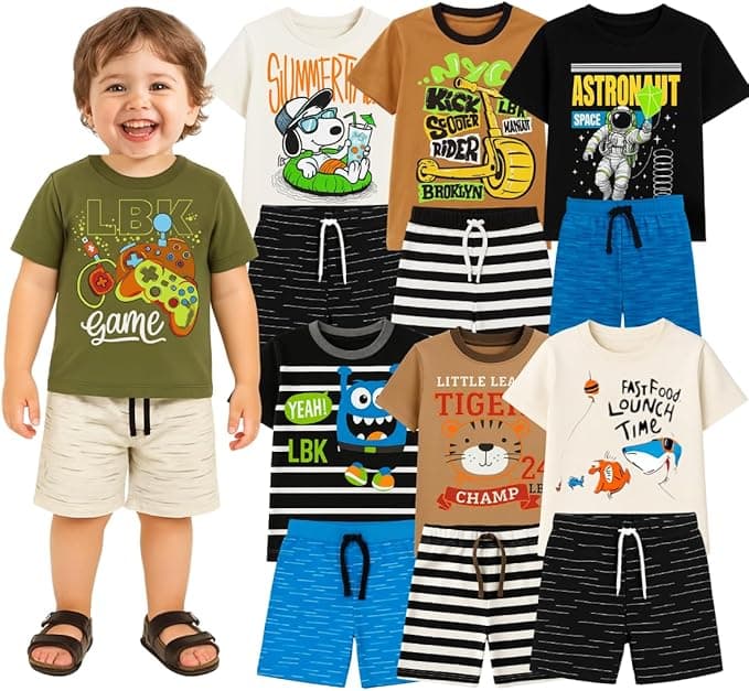 Kit infantil 4 peças: 2 camisetas + 2 bermudas, R$60,90 — frete grátis