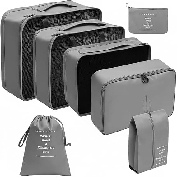 Kit Viagem 7 Peças: Necessaire Impermeável para Mala — Cinza, R$39,90