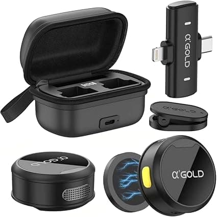Kit de 2 microfones de lapela sem fio com case USB-C/Lightning R$79,90