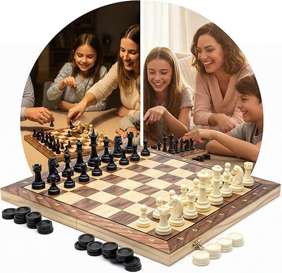Xadrez 3 em 1 Magnético com Damas e Gamão – Dobrável 24×24 cm