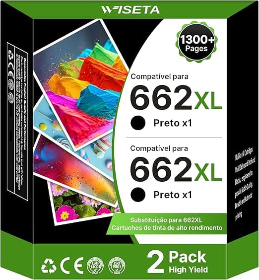 Kit WISETA HP 662/662XL 2x Preto por R$157,57 com 23% de desconto