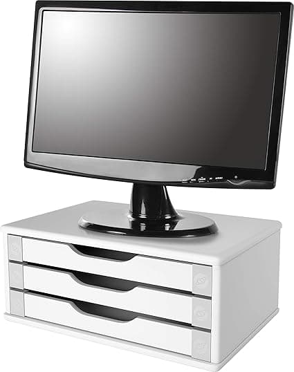 Suporte de Monitor 3 Gavetas MDF Branco: de R$106,80 por R$91,14