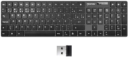 Geonav: Teclado sem fio ABNT2 com 108 teclas por R$79,20 na Amazon
