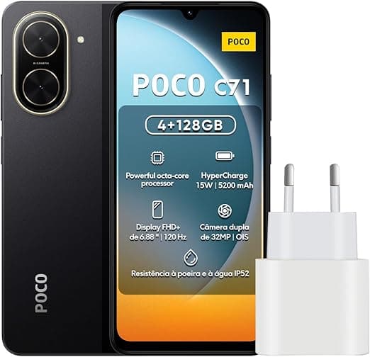 Poco C71 Preto 4G com 4GB RAM por R$778: tela grande, bateria boa