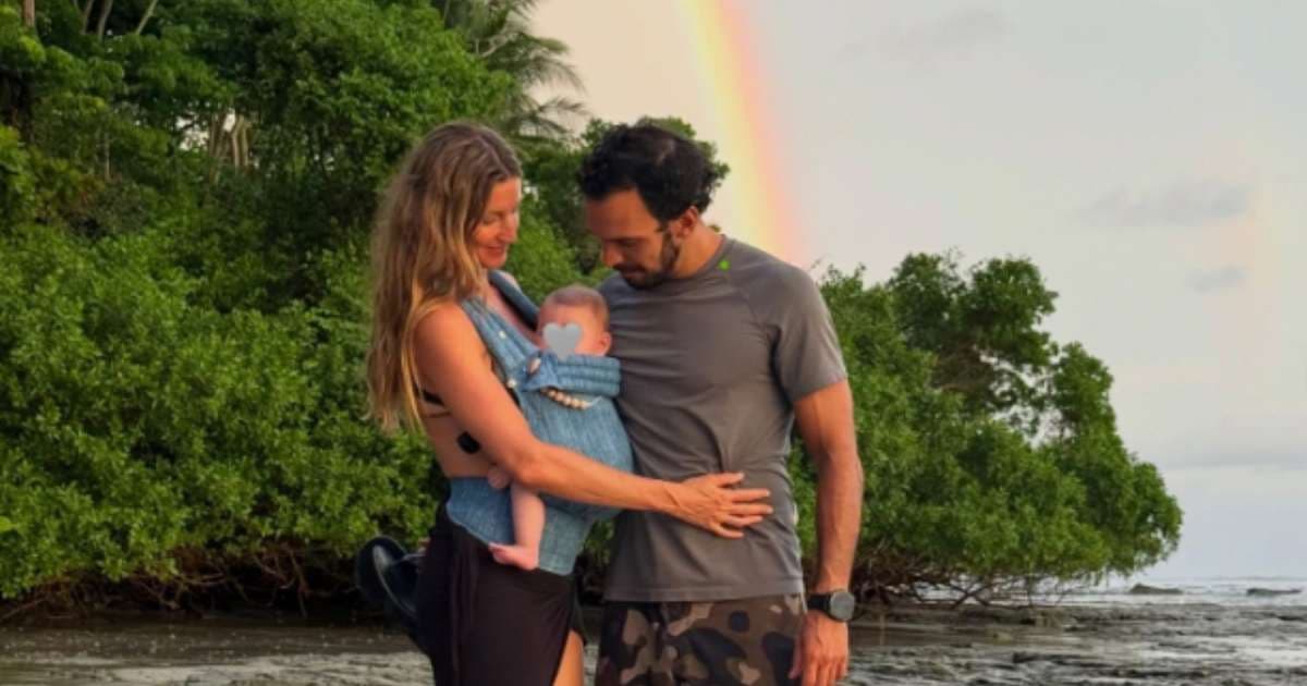 Gisele Bündchen compartilha foto rara com Joaquim Valente e filho